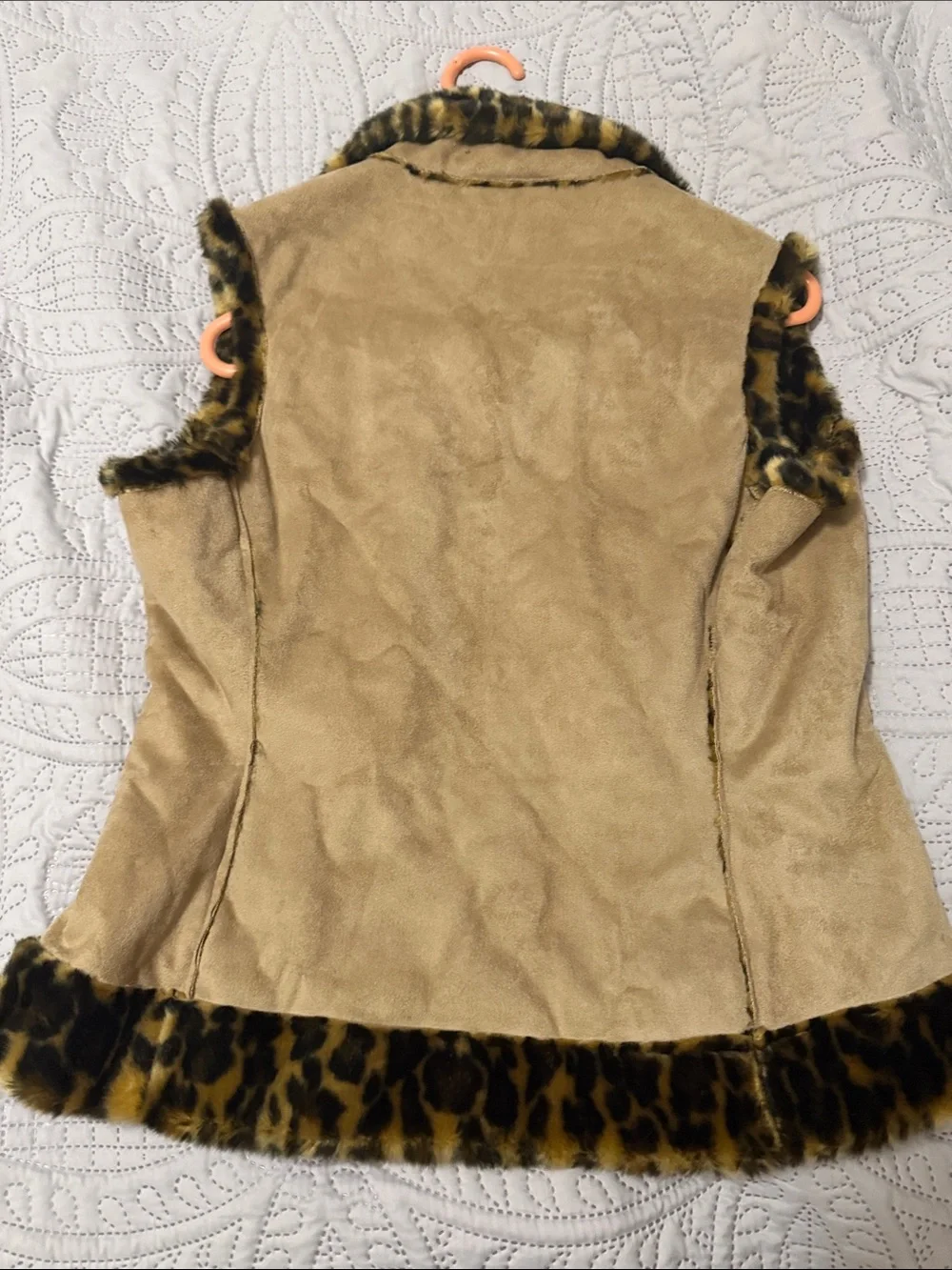 Cripple Creek Tan Faux Suede Vest with Leopard Trim